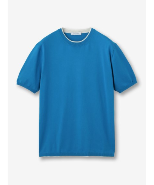 【27ゲージ】コットン クルーネックレイヤード 半袖ニット