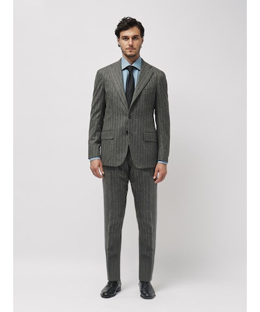 チョークストライプ 段返り3つボタンスーツ