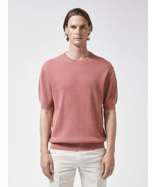 畦編みクルーネック半袖ニット