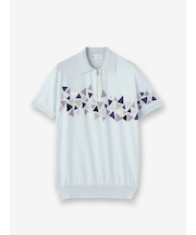 ジオメトリック柄 ハーフジップ半袖ニットポロ