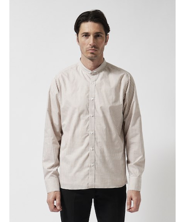 ギンガムチェック バンドカラーシャツ