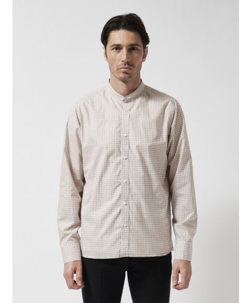 ギンガムチェック バンドカラーシャツ