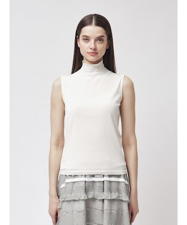 コットンシルク ノースリーブタートルニット