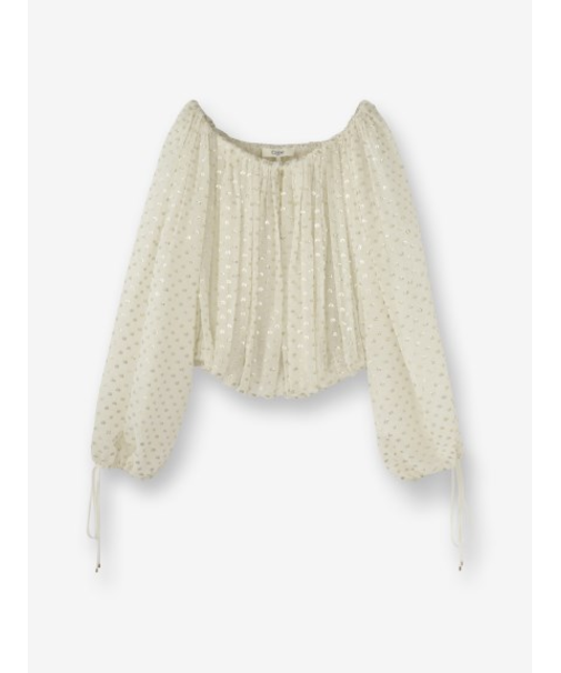 シルク混 ドットオフショルダーブラウス