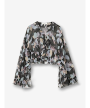 シルク フラワー柄フリルブラウス