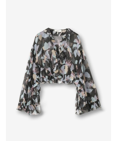 シルク フラワー柄フリルブラウス