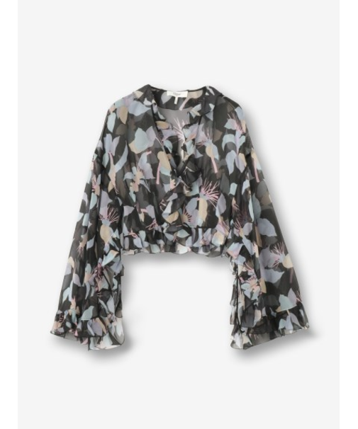 シルク フラワー柄フリルブラウス