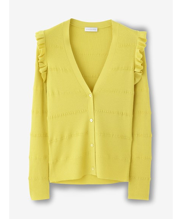 肩先フリルリブカーディガン