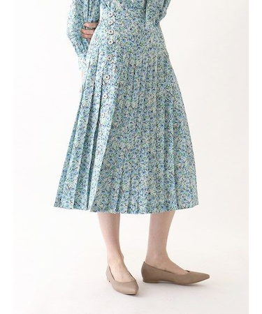 小花柄ボタンプリーツスカート