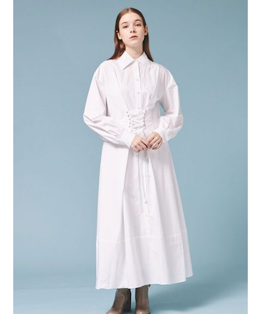 レースアップシャツワンピース