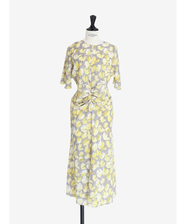 フラワー柄 ウエストシャーリングワンピース