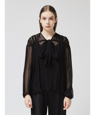 シルク ボウタイギャザーブラウス