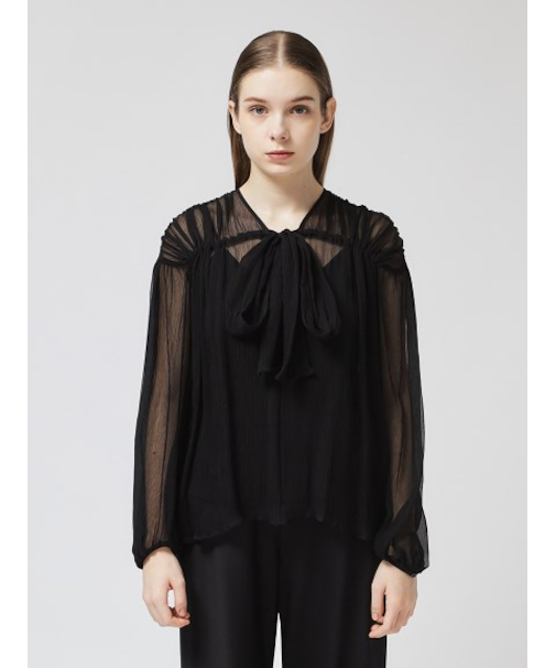 シルク ボウタイギャザーブラウス