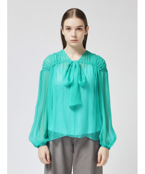 シルク ボウタイギャザーブラウス