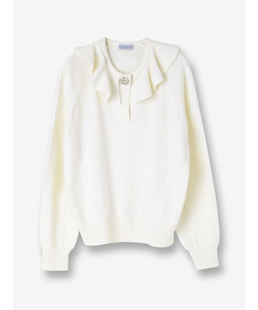 コットンカシミヤ ビジュー付Vネックプルオーバー