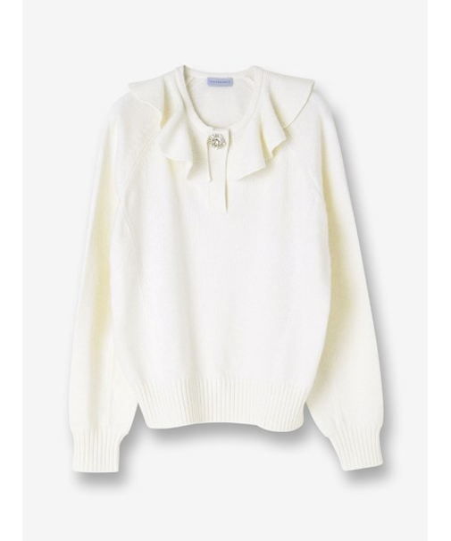 コットンカシミヤ ビジュー付Vネックプルオーバー