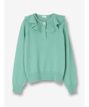 コットンカシミヤ ビジュー付Vネックプルオーバー