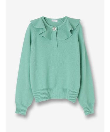 コットンカシミヤ ビジュー付Vネックプルオーバー