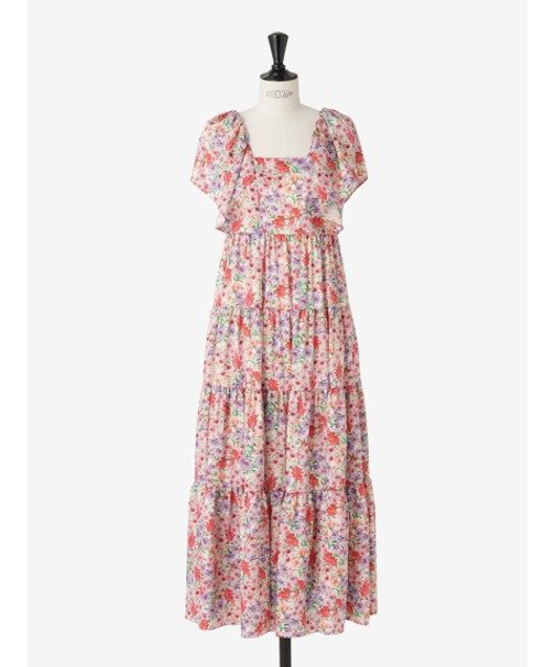 フラワー柄 ティアードワンピース