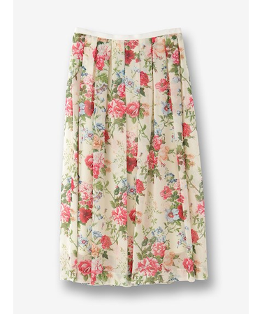 フラワー柄 タックフレアスカート