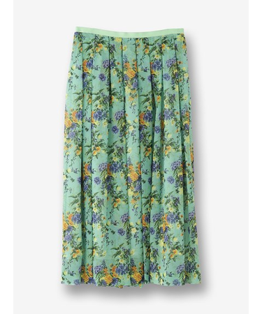 フラワー柄 タックフレアスカート