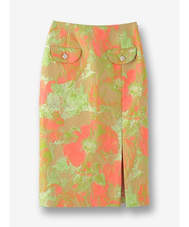 ジャカードビジューボタン付タイトスカート