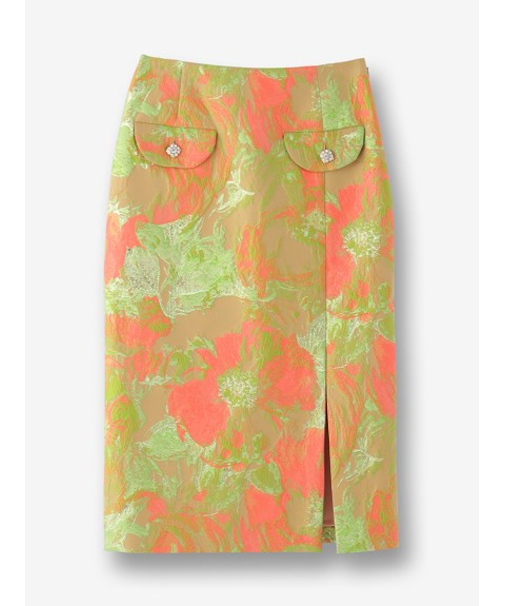 ジャカードビジューボタン付タイトスカート