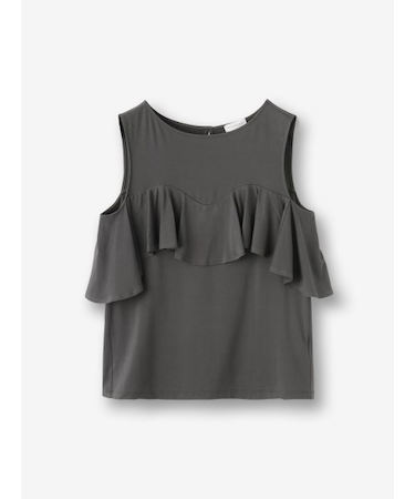 サークルフリルノースリーブカットソー