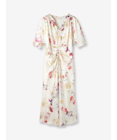 フラワー柄ウエストシャーリング ワンピース