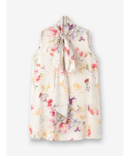 フラワー柄ボウタイノースリーブブラウス