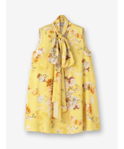 フラワー柄ボウタイノースリーブブラウス