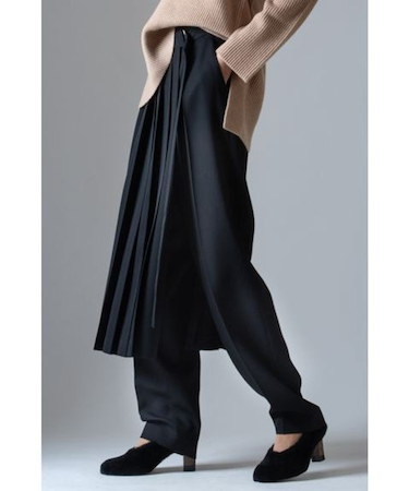 ウール サイドオープンプリーツ ベルトスカート