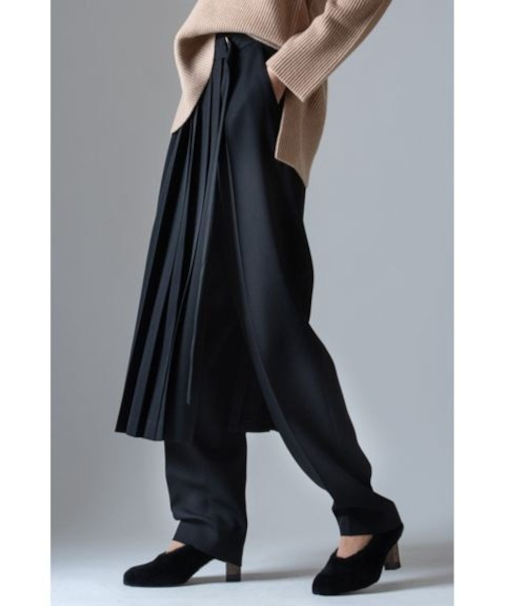 ウール サイドオープンプリーツ ベルトスカート