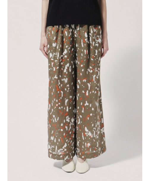 リネン プリント柄 ワイドイージーパンツ