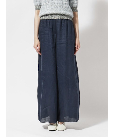 リネン バンドウエストワイドパンツ