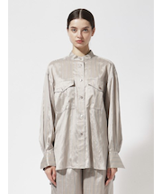 シルク ストライプバンドカラーシャツ