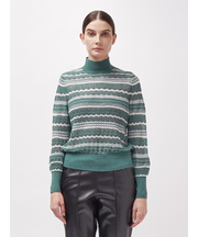 アルパカ混 レーシー編みハイネックニット