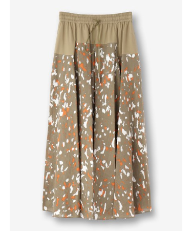 リネン プリント柄 フレアスカート