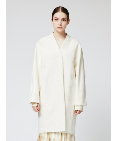 ノーカラーVネックコート