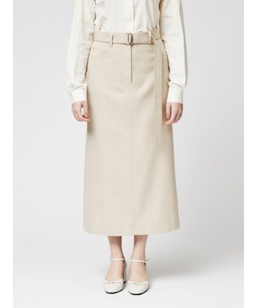 シャンブレー スリットセミタイトスカート