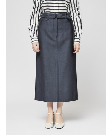 シャンブレー スリットセミタイトスカート