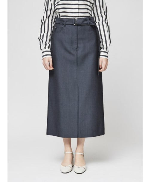 シャンブレー スリットセミタイトスカート