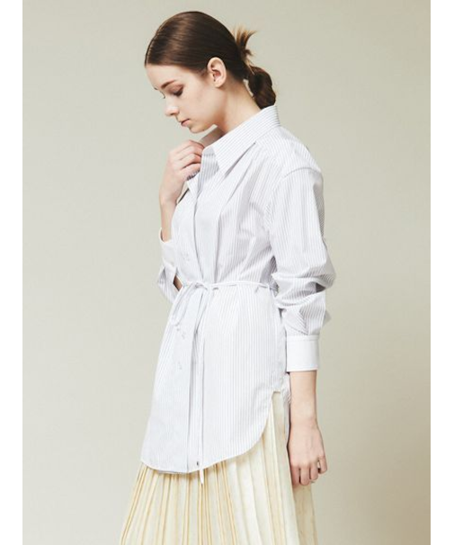 ストライプ ワイドカラーブラウス