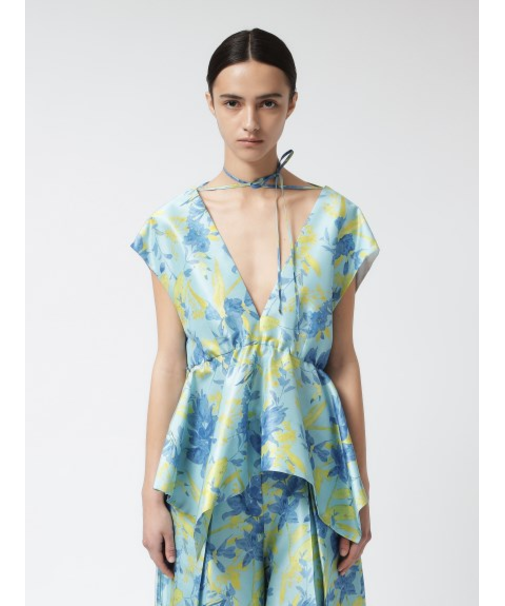 シルク ボタニカル柄Vネックブラウス