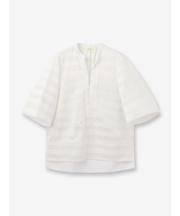 サテン ボーダーバンドカラーブラウス