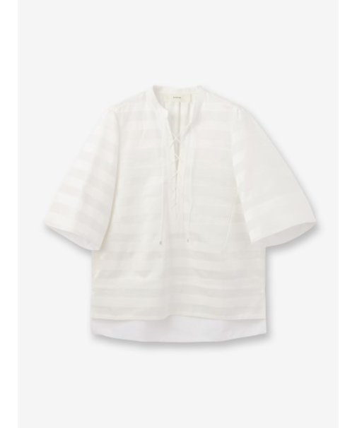 サテン ボーダーバンドカラーブラウス