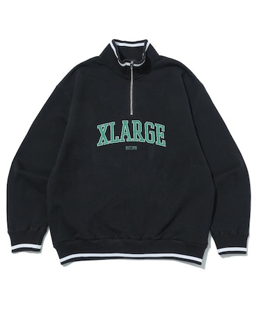 STRIPED RIB HALF ZIP SWEATSHIRT