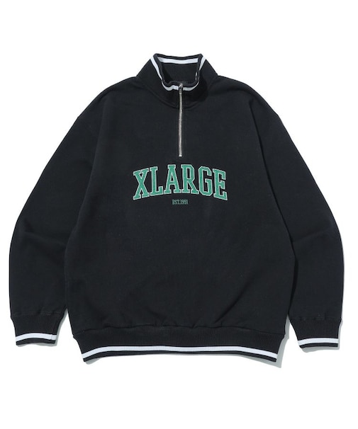STRIPED RIB HALF ZIP SWEATSHIRT