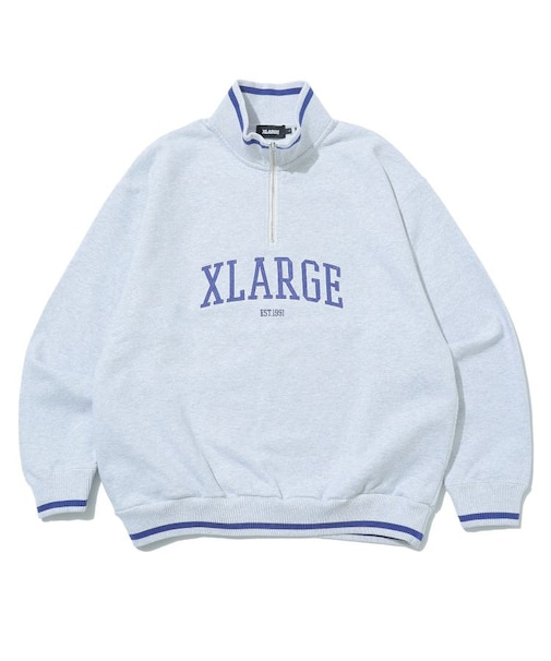 STRIPED RIB HALF ZIP SWEATSHIRT