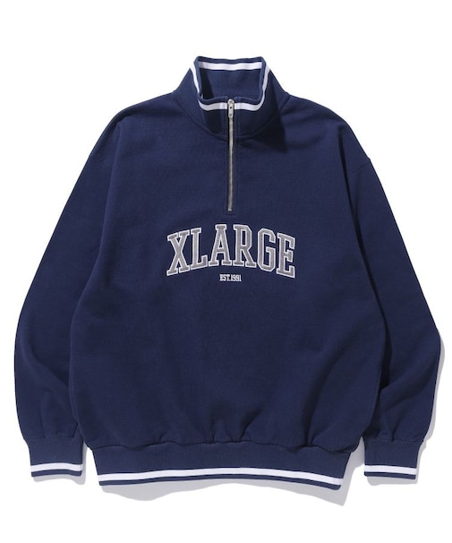 STRIPED RIB HALF ZIP SWEATSHIRT